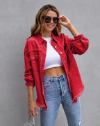 Frühlingsjacke | Moderne Damenjacke aus Denim mit rohen Kanten
