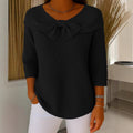 Women's Ribbed Knit Polo Top with Bow