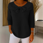 Women's Ribbed Knit Polo Top with Bow