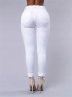 Gerissene High-Stretch Distressed Jeans, Reißverschluss-Knopfverschluss, einfarbige Slim Fit Denim Hose, Damen Jeans & Kleidung