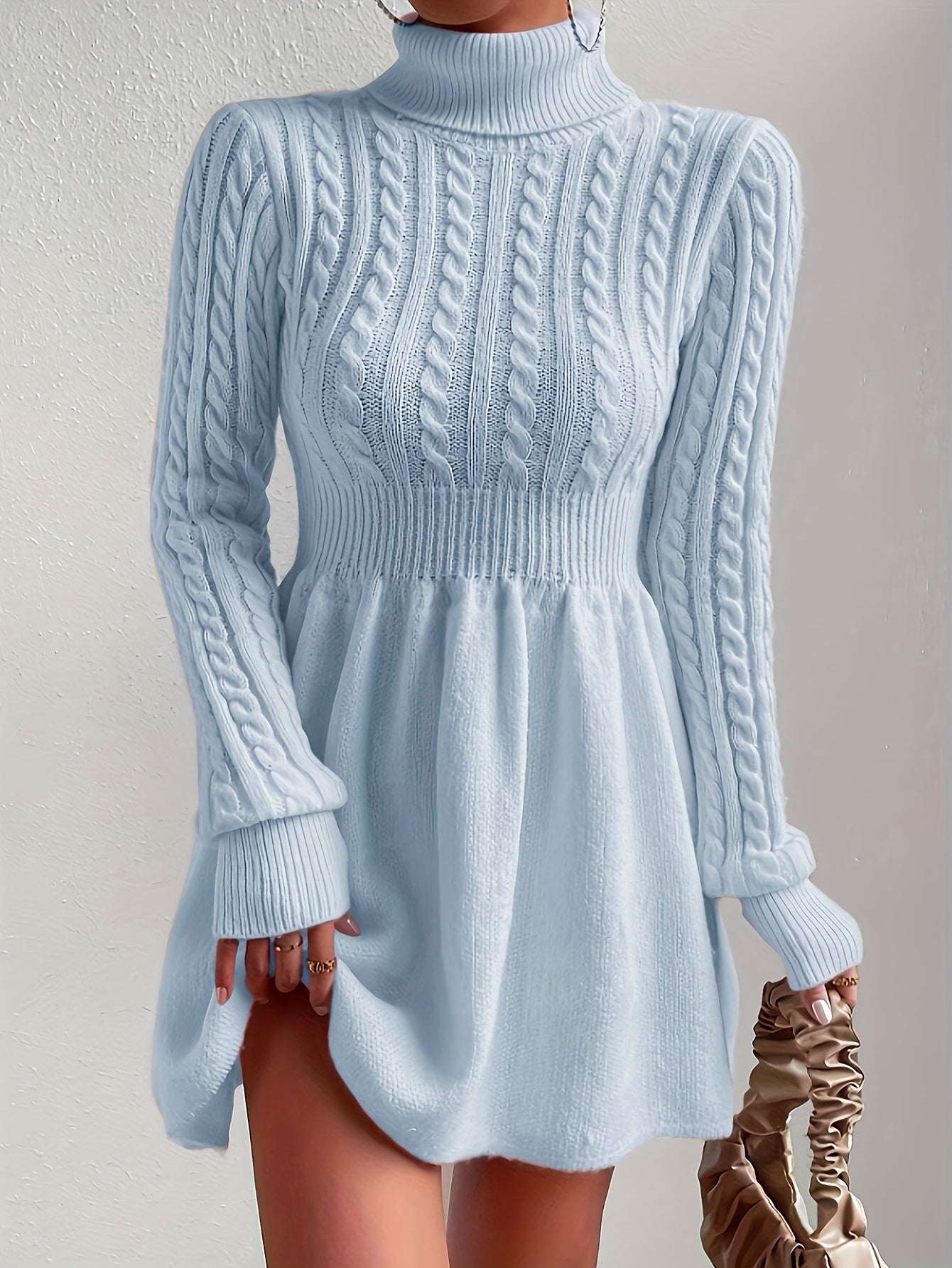 High Neck Pink Mini Sweater Dress , Sweater Dress for Women