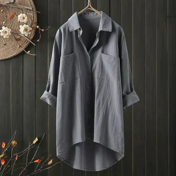 Long-Sleeve Women's Blouse with Elegant Cut | Perfect for Autumn & Winter - Gray