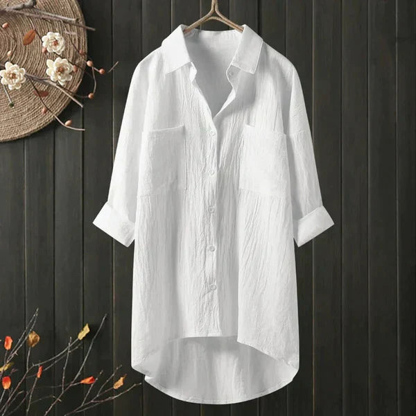 Long-Sleeve Women's Blouse with Elegant Cut | Perfect for Autumn & Winter - White