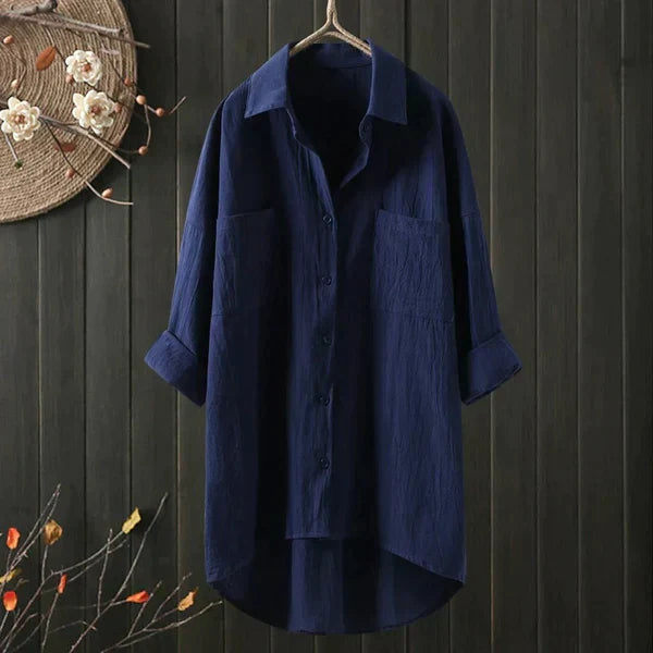 Long-Sleeve Women's Blouse with Elegant Cut | Perfect for Autumn & Winter - Navy