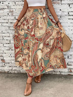 Women's Summer Skirt, A-Line – Chiffon with Floral Print - Print C