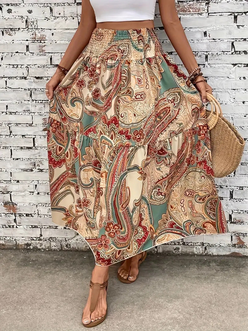 Women's Summer Skirt, A-Line – Chiffon with Floral Print - Print C