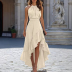 Halter Neck Ruffle Hem Maxi Dress