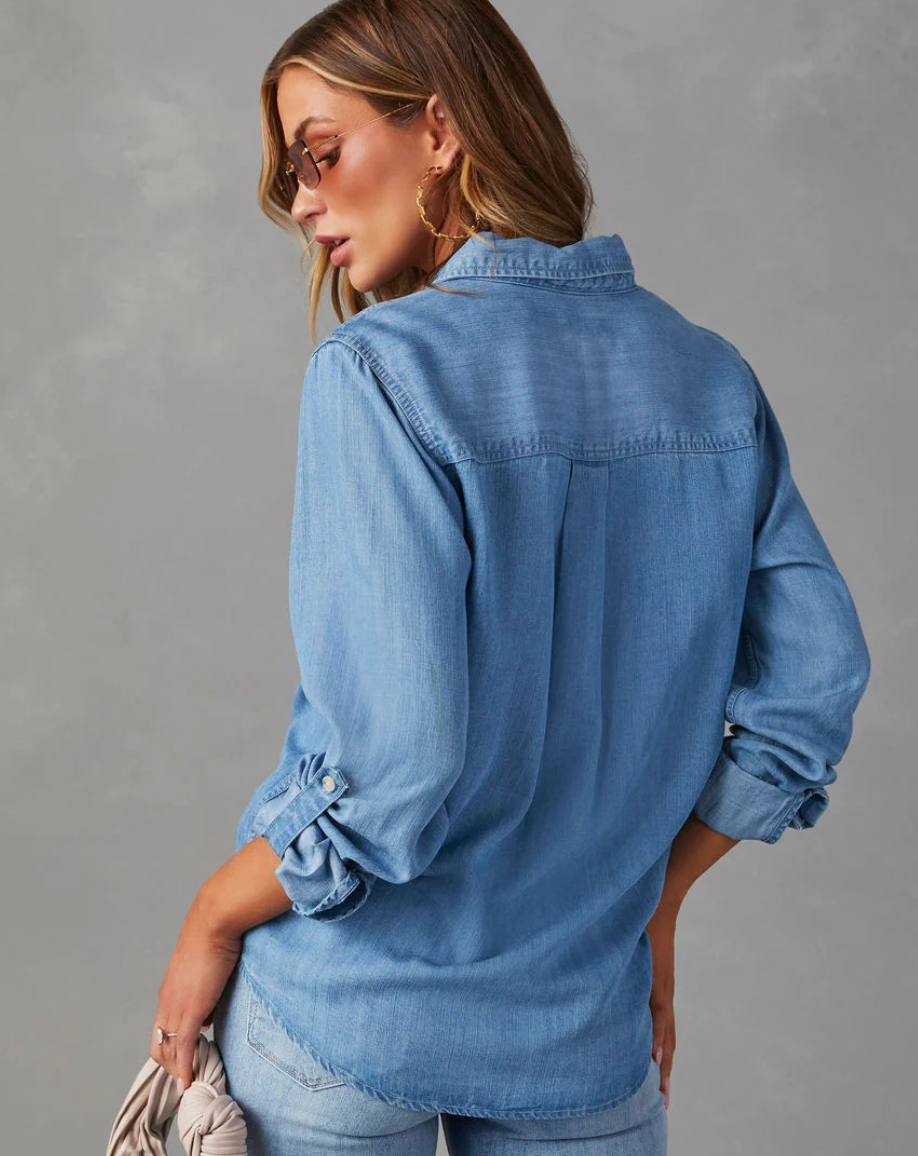 Women’s Long-Sleeve Denim Shirt with Button Front
