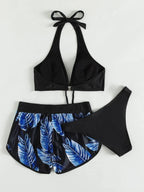 Women's Bikini Set with Matching Shorts and Quick-Dry Fabric for Summer - Blue 2