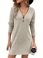 Solid Color Ribbed Dress Long Sleeve Bodycon Sweater Dress