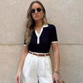 Women's Fitted Ribbed Knit Polo Shirt