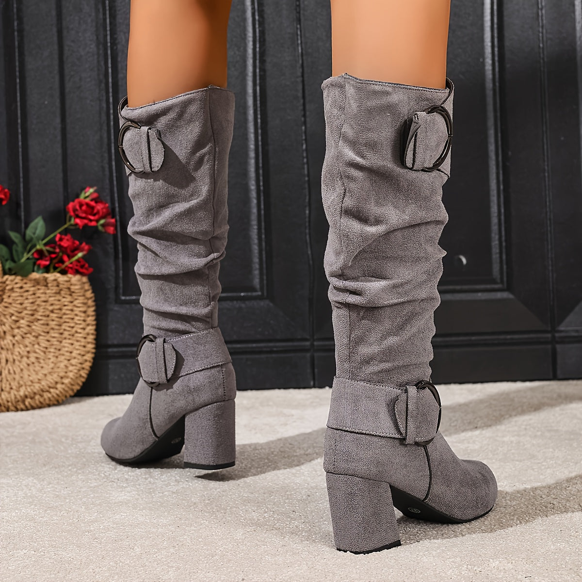 Women's Slouch Block Heel Knee High Boots