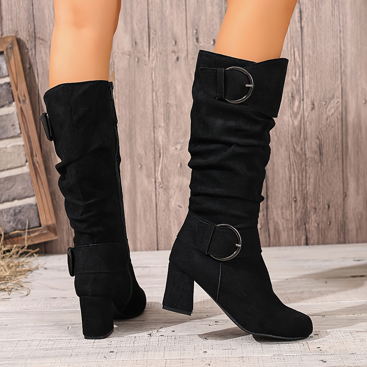 Women's Slouch Block Heel Knee High Boots