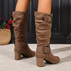 Women's Slouch Block Heel Knee High Boots