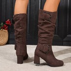 Women's Slouch Block Heel Knee High Boots