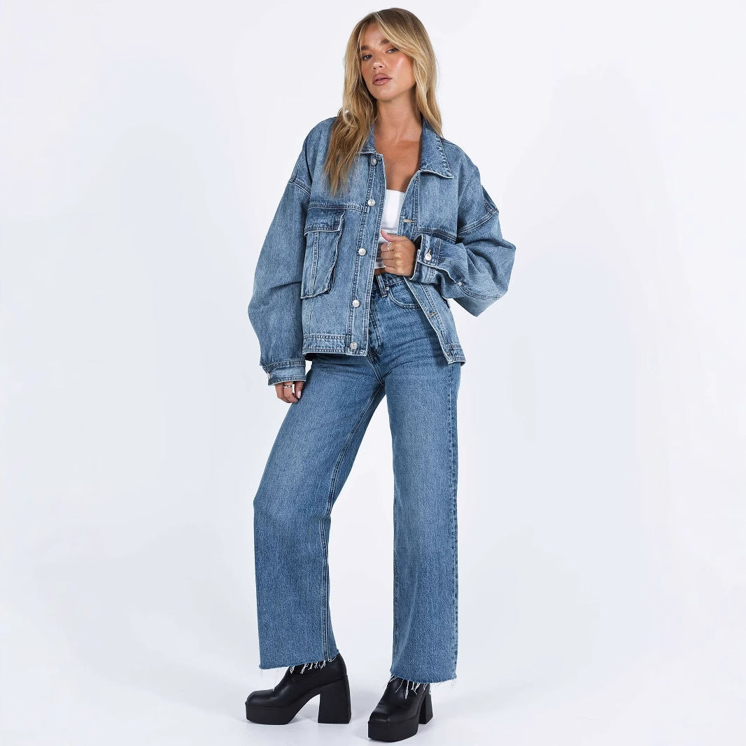 Chaqueta vaquera vintage de mujer, corte oversize relajado