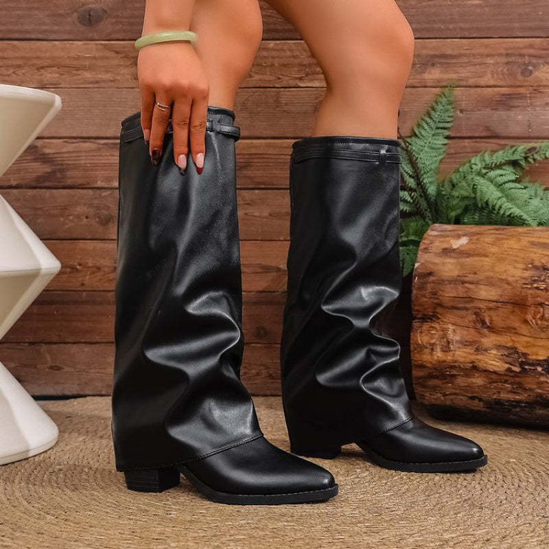 Damen-Schlupfstiefel mit spitzer Zehenpartie und kniehohem Schaft