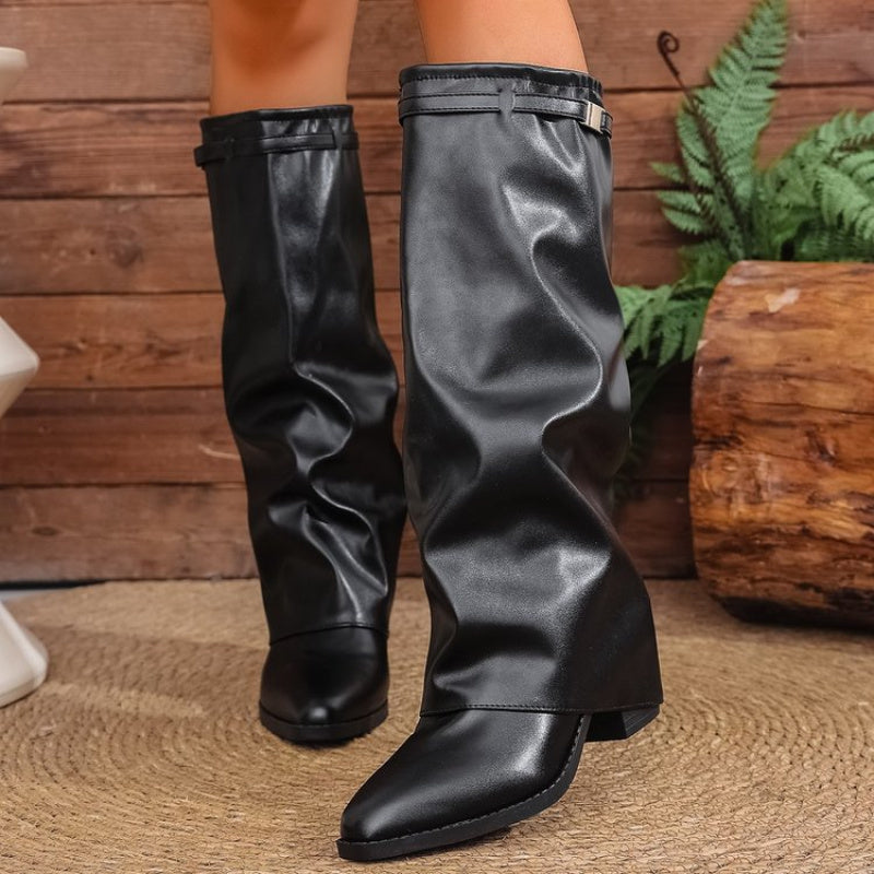 Damen-Schlupfstiefel mit spitzer Zehenpartie und kniehohem Schaft