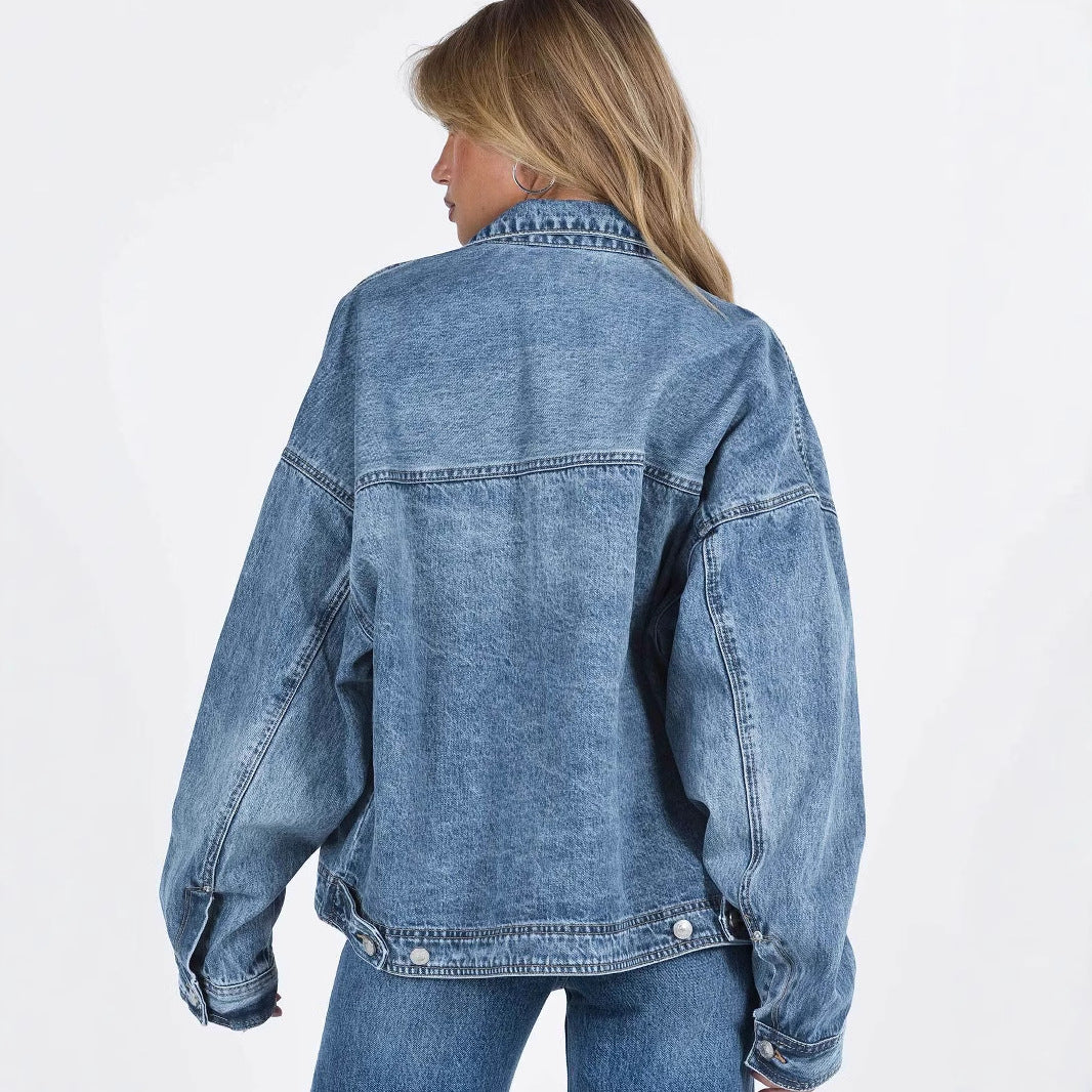 Chaqueta vaquera vintage de mujer, corte oversize relajado