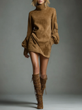 Women's Vintage Suede Turtleneck Mini Dress