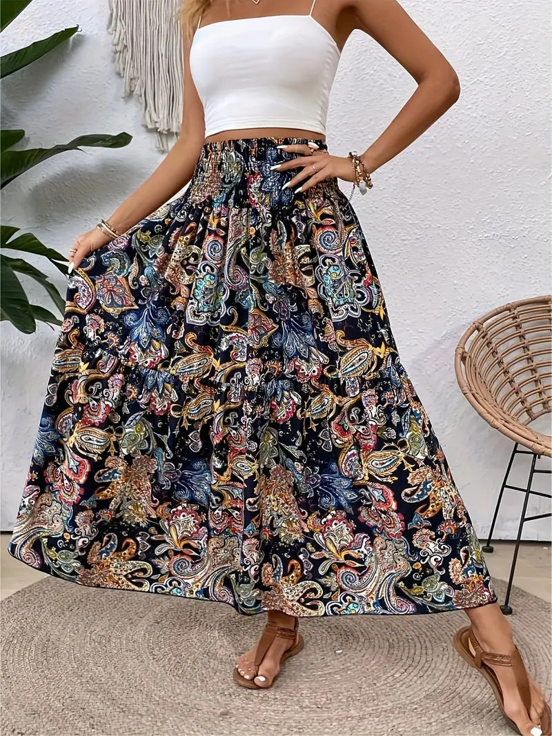 Women's Summer Skirt, A-Line – Chiffon with Floral Print - Print E