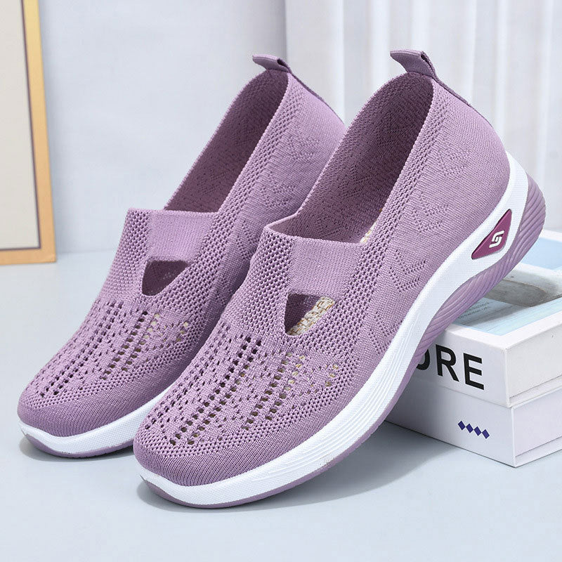 Women's Orthopedic Slip-On Walking Sneakers with Breathable Mesh and Wide Fit - Taro Purple