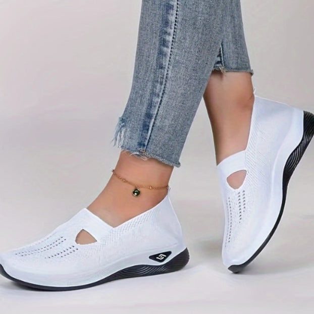 Women's Orthopedic Slip-On Walking Sneakers with Breathable Mesh and Wide Fit - White