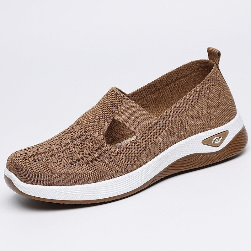 Women's Orthopedic Slip-On Walking Sneakers with Breathable Mesh and Wide Fit - Coffee