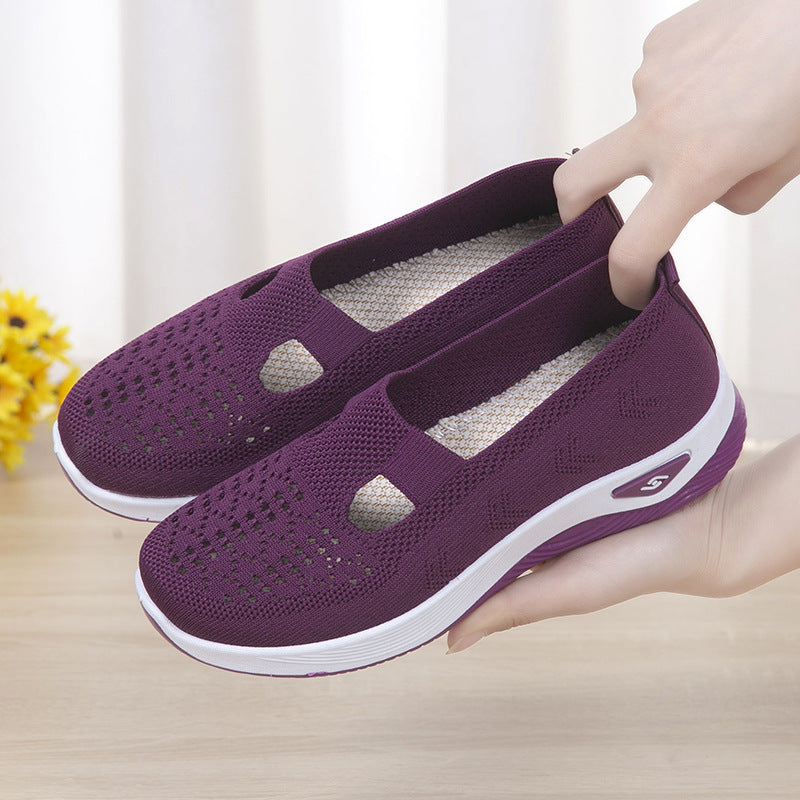 Women's Orthopedic Slip-On Walking Sneakers with Breathable Mesh and Wide Fit - Dark Purple Gray