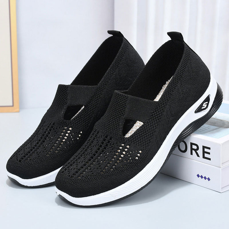 Women's Orthopedic Slip-On Walking Sneakers with Breathable Mesh and Wide Fit - Black