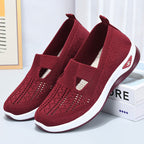 Women's Orthopedic Slip-On Walking Sneakers with Breathable Mesh and Wide Fit - Red