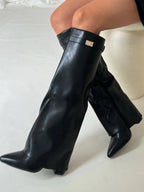 Women's Winter Knee-High Boots with Side Zipper and Cushioned Insole - Black 2