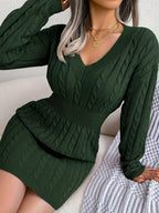 Women's Directional Cable Sweater Dress Solid Off Shoulder Sleeve