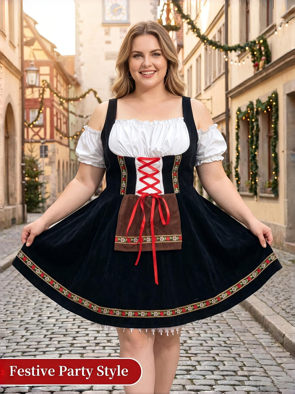 Plus Size Dirndl Damen Oktoberfest Kleid große Größen | Schulterfreies Trachtenkleid, Wiesn Outfit