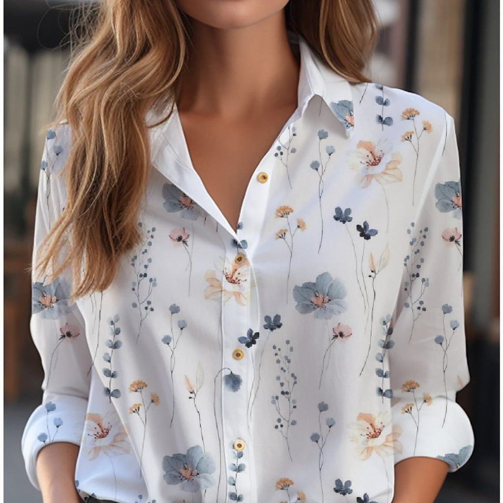 Damenbluse mit Blumenmuster, lockerer Passform und langen Ärmeln