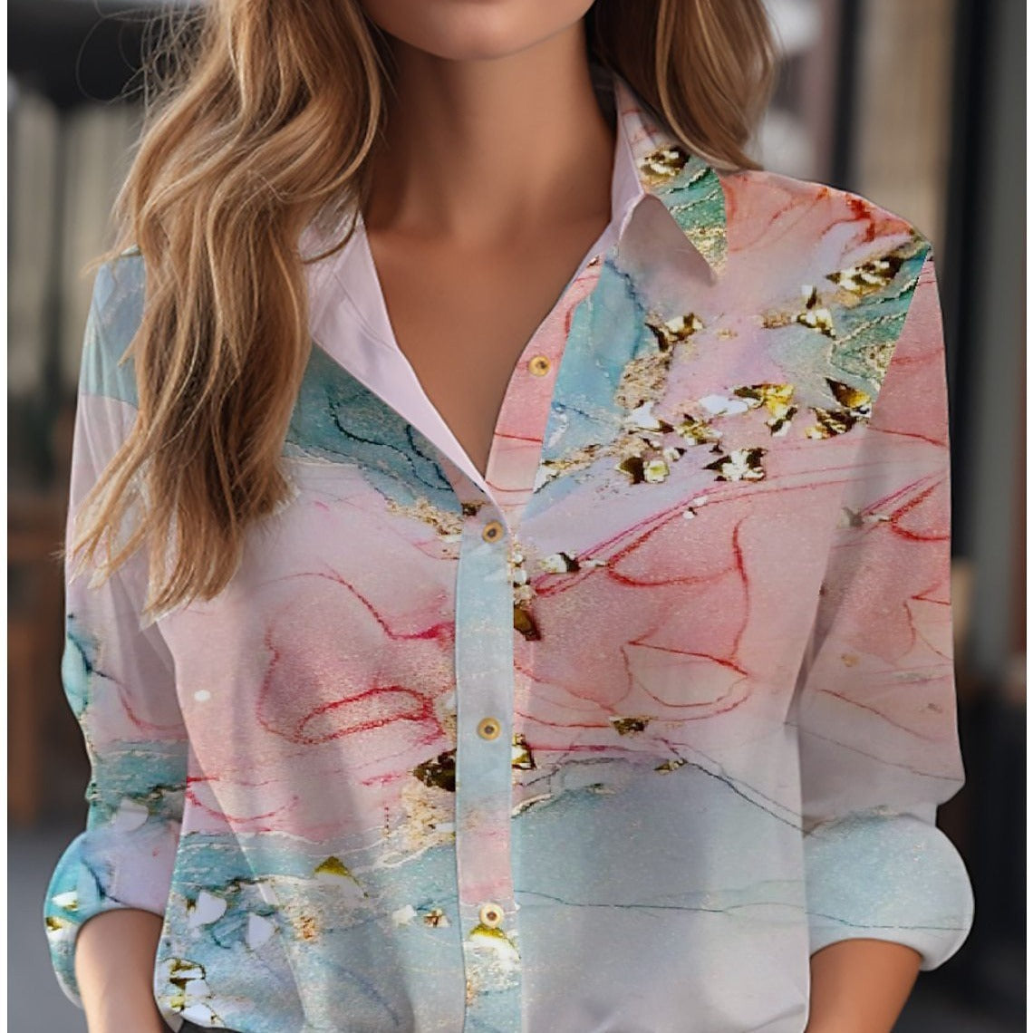 Damenbluse mit Blumenmuster, lockerer Passform und langen Ärmeln