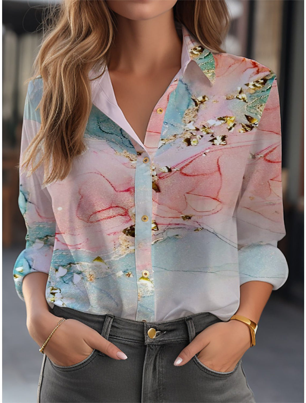 Damenbluse mit Blumenmuster, lockerer Passform und langen Ärmeln