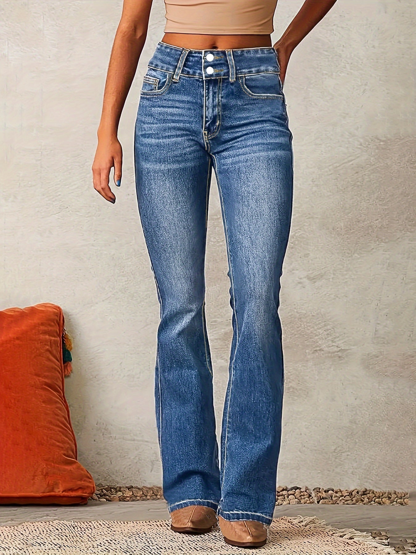 Women's High-Waist Skinny Jeans with Zipper Details - Turquoise