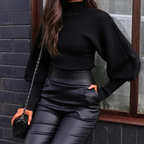 Long-Sleeve Sweater with Puff Shoulder and Timeless Silhouette | Perfect for Cool Autumn Days - Black