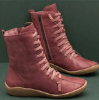 Waterproof Insulated Autumn Boots with Microfiber Lining and Rugged Design - Pink Red