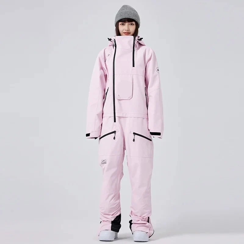 Women's One-Piece Ski Suit – Thickened Waterproof Winter Snowboard Overall - Pink