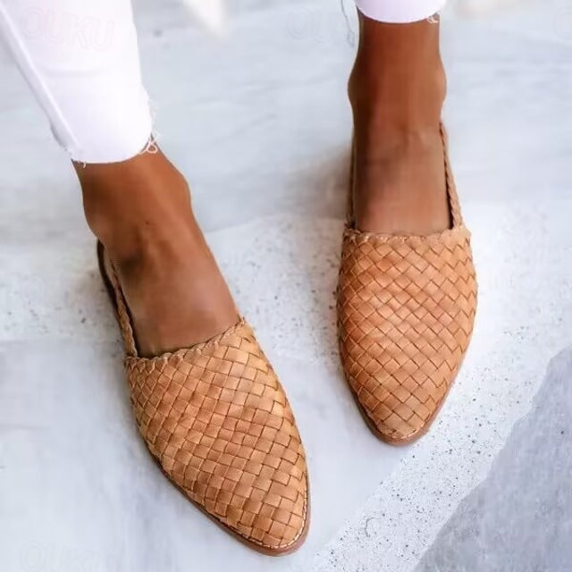 Black Women's Woven Flat Mules with Adjustable Slingback Strap – Perfect for Summer - Almond