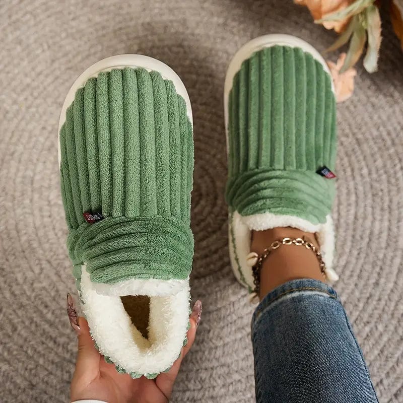 Women's Winter Slippers with Warm Lining, Thick Sole and Non-Slip Grip - Green