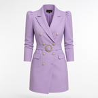 Women's Navy Dress with Double-Breasted Fastening Midi Dress - Curvay