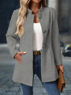 Women's Long Winter Coat with Button Closure - Gray