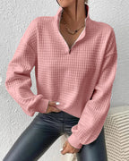 Women's Autumn Knit Sweater, Modern Cut with Long Sleeves and Versatile Fit - Pink