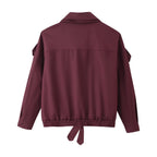 Chaqueta bomber color burdeos para mujer con cuello alto