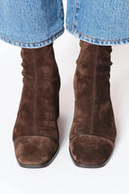 Women's suede side zip ankle boots with square toe