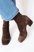 Women's suede side zip ankle boots with square toe