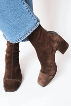 Women's suede side zip ankle boots with square toe